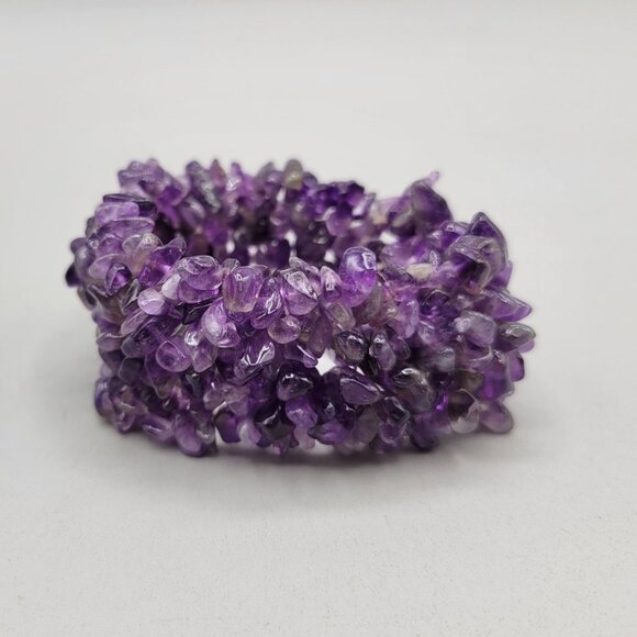 Amethyst Chip Stretch Bracelet Handmade Natural Stone Jewelry - Picture 3 of 6